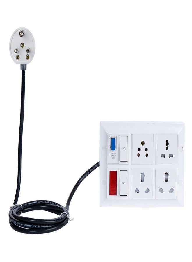 Hackensack Extension Board -Two 16A + 1(13A) Universal +1(6A) Socket Switch (16A) 25A MCB with Power Indicator (ABS) 5M Long 1.5 SQ.MM x 3 Core Heavy Duty Wire Cable with (15 Amp) 3 Pin Plug (White) - Image 1